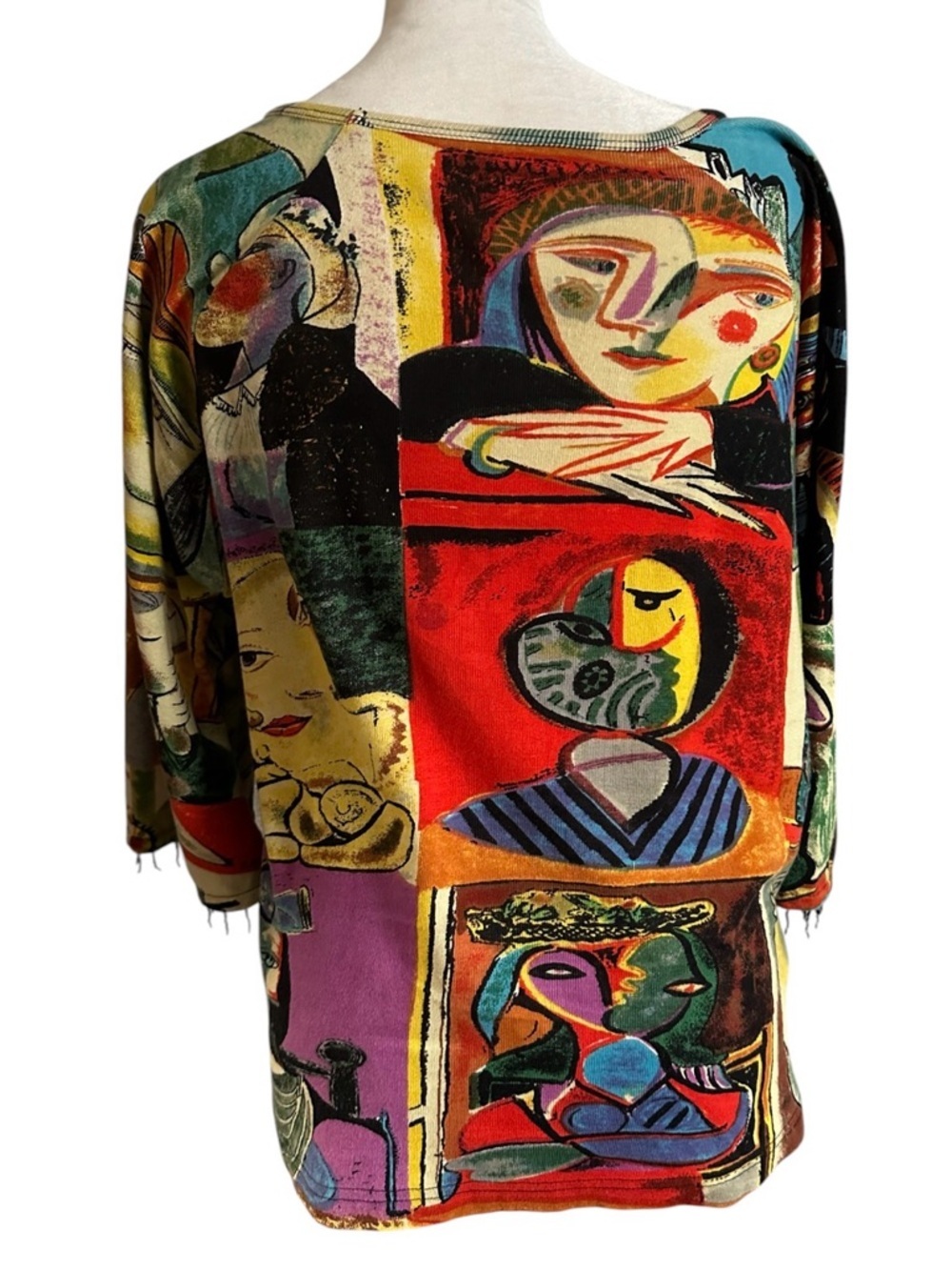 Kaktus vintage Abstract Multicolor Scoop Neck Women's Top size L beaded front - Picture 3 of 10